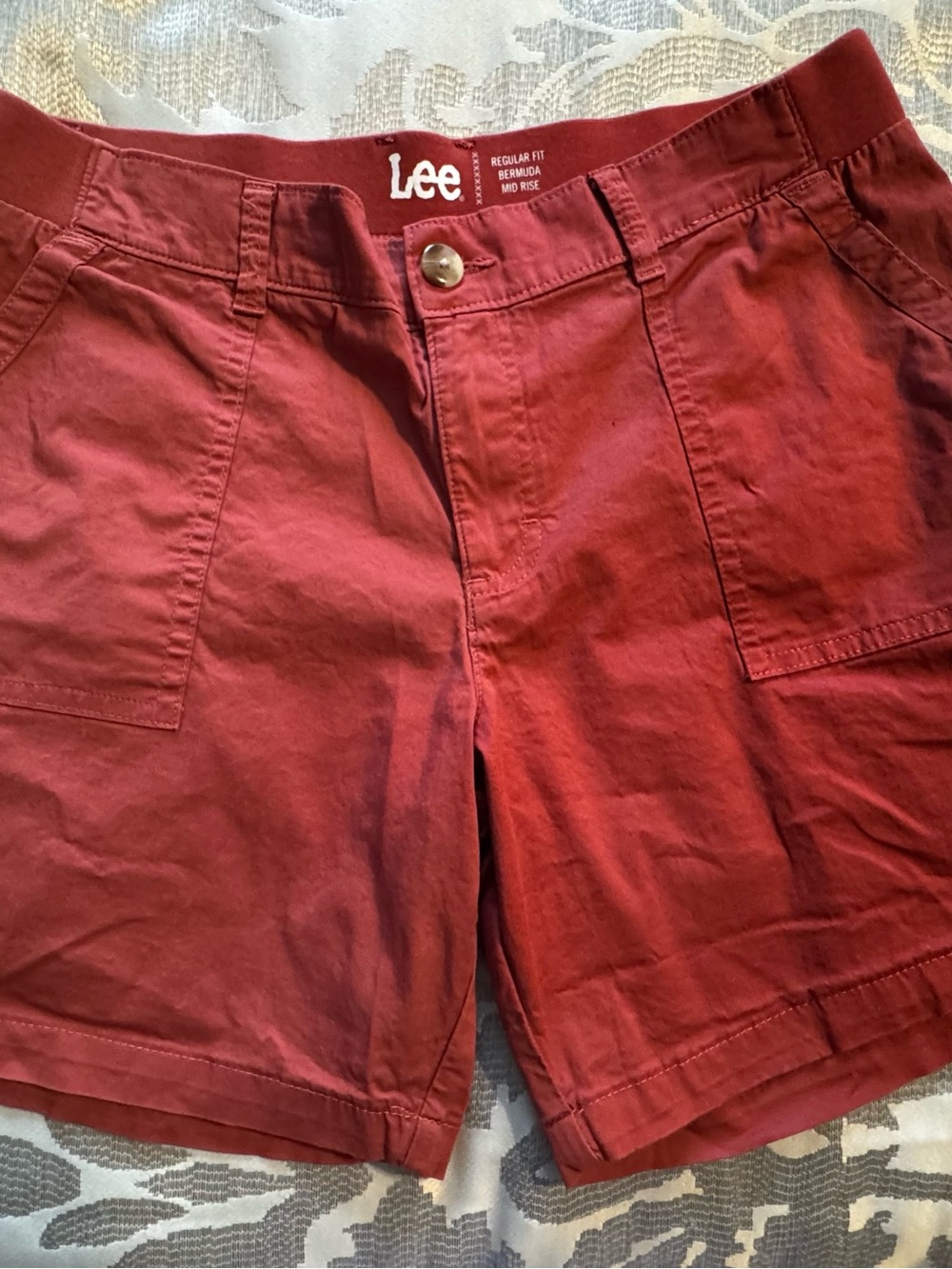 Lee Burgundy Mid-Rise Bermuda Shorts
